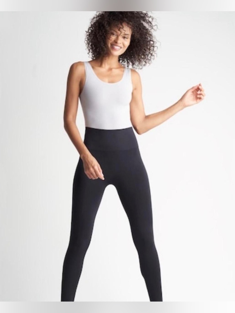 Soma High-Rise Black Leggings with White Tank Styling - Women Pants & Jumpsuits